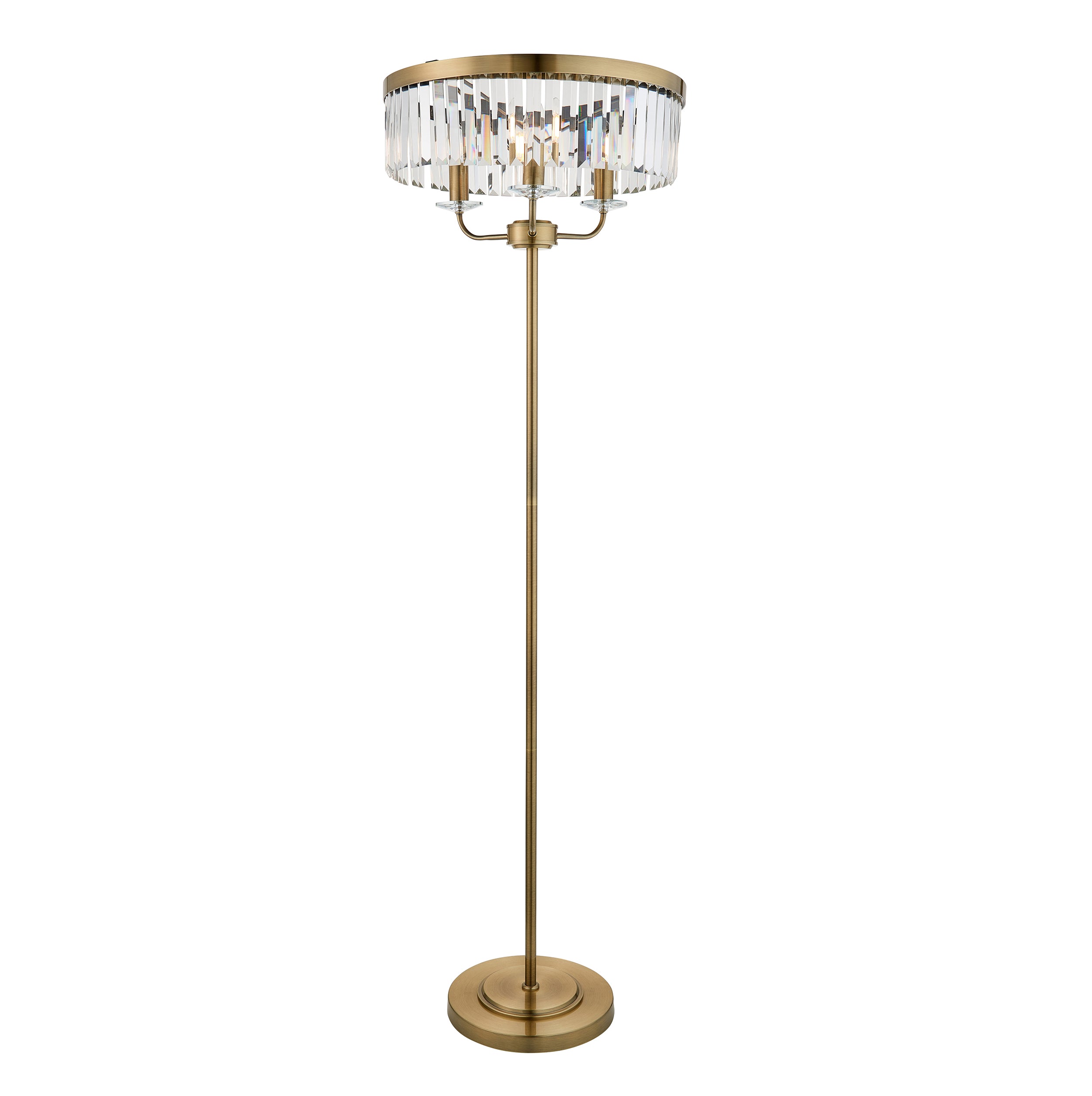 Ealing 3 Light Round Brass & Clear Cut Glass Floor Lamp