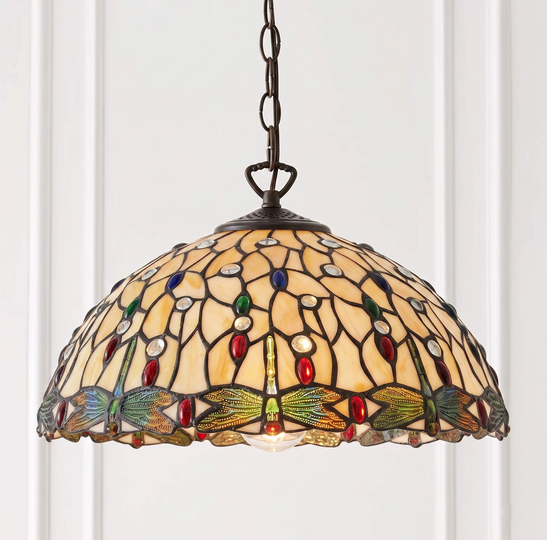 Dragonfly II Tiffany Ceiling Light - Single Bulb Fitting-TIFF-20-240626