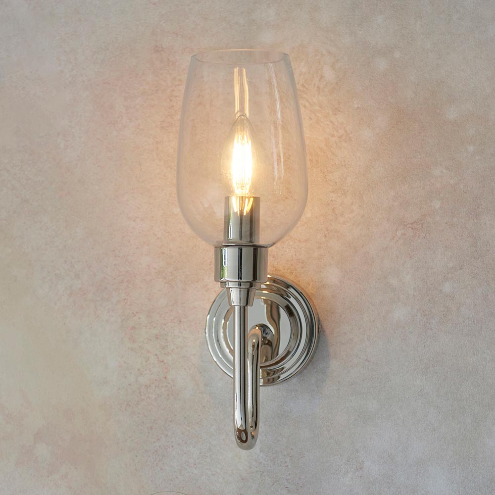 Island Nickel & Glass Shade Art Deco Wall Light-OB-180926