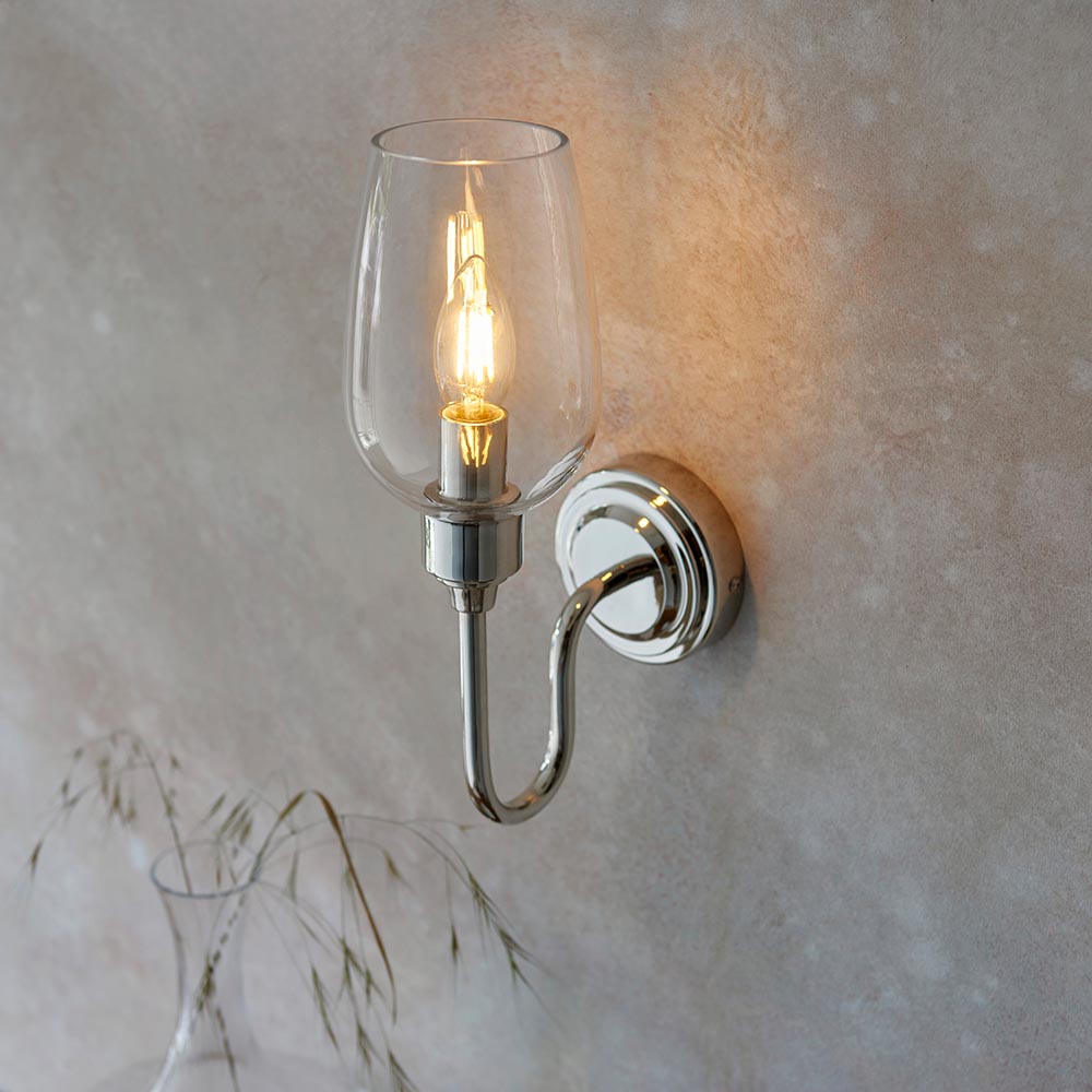Island Nickel & Glass Shade Art Deco Wall Light-OB-180926