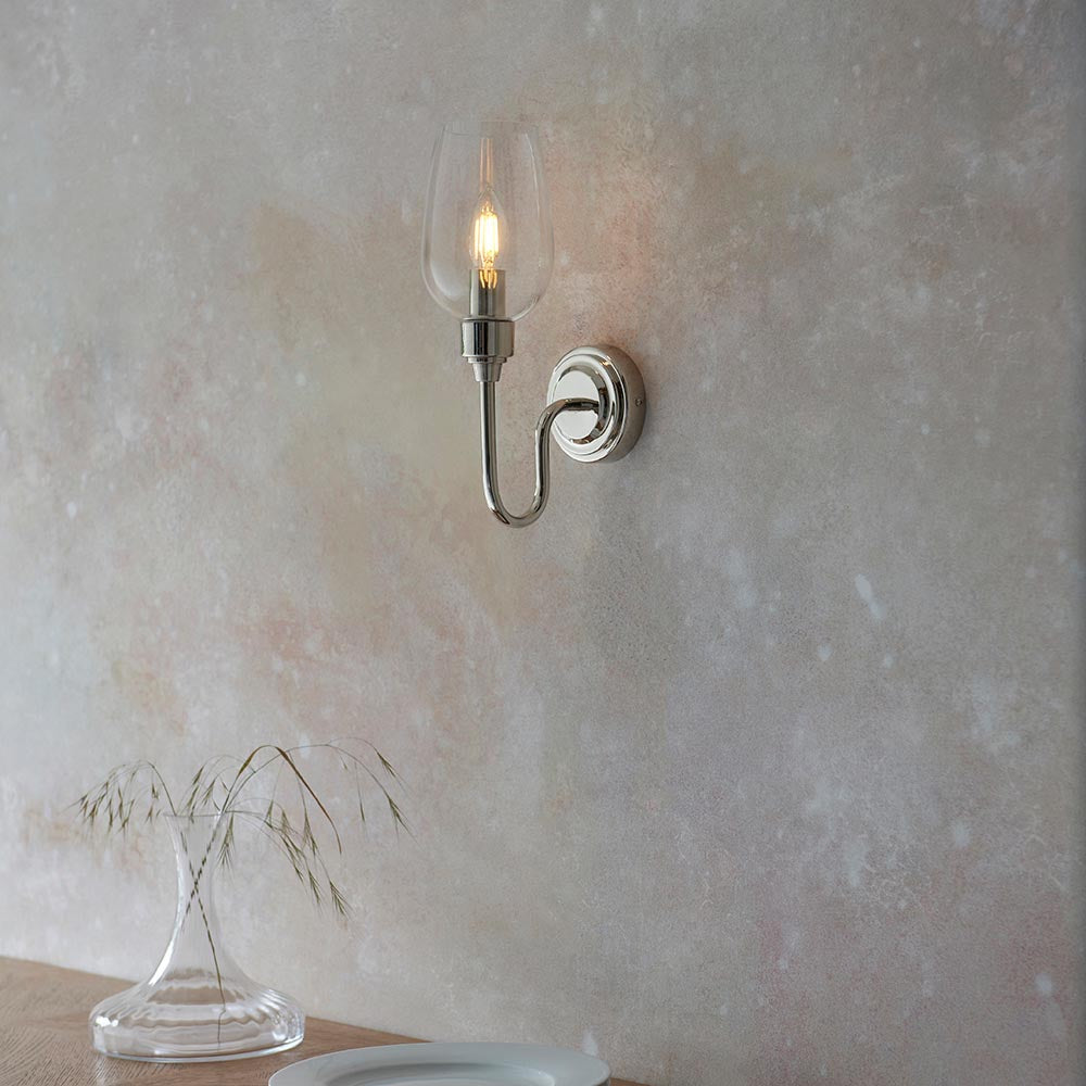 Island Nickel & Glass Shade Art Deco Wall Light-OB-180926