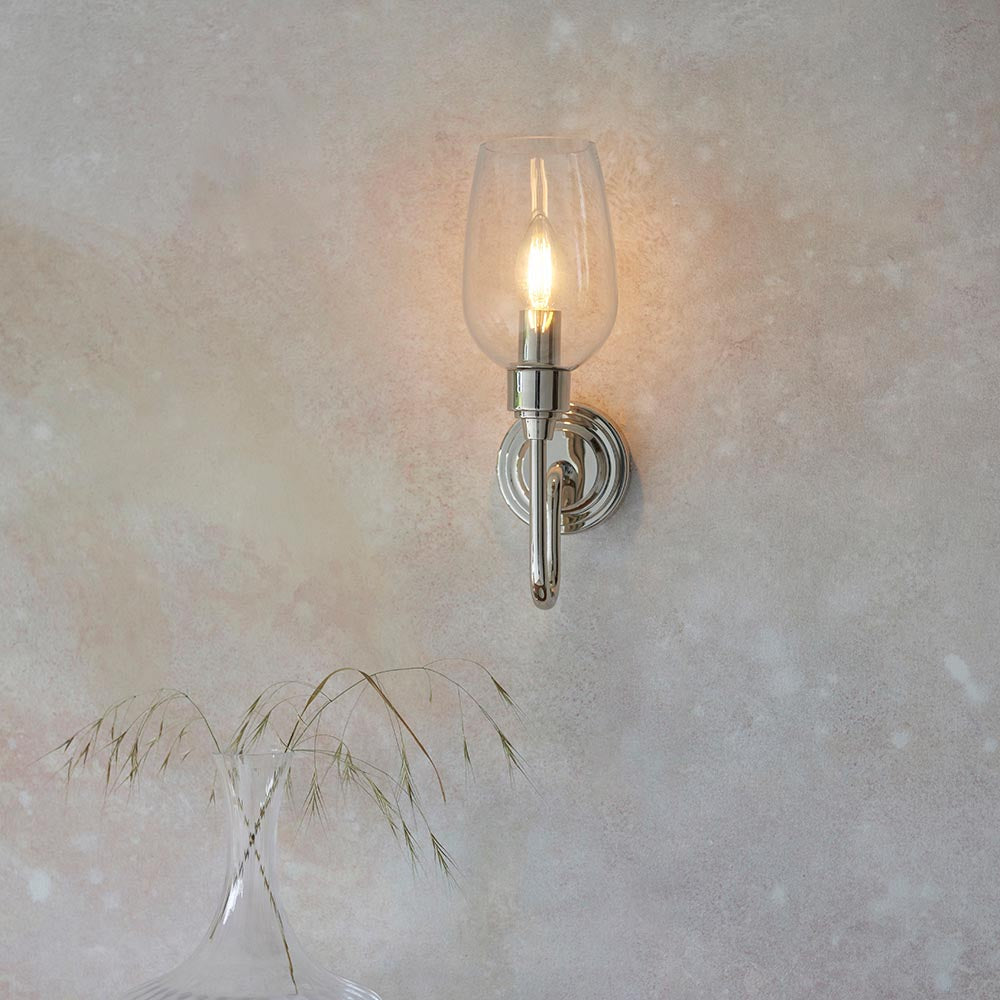 Island Nickel & Glass Shade Art Deco Wall Light-OB-180926