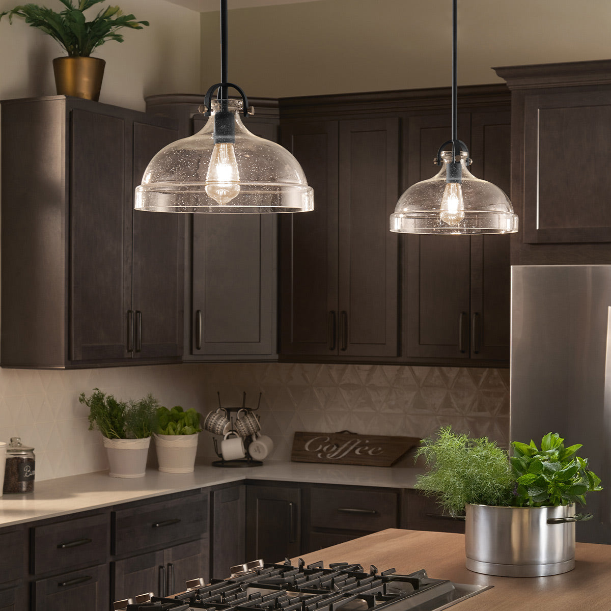 Hampton Graphite Duo-Mount Pendant - Blown Seed Glass Shade