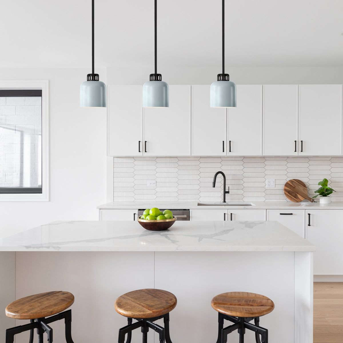 York Black Duo-Mount Industrial Pendant - Pale Blue Canister Shade