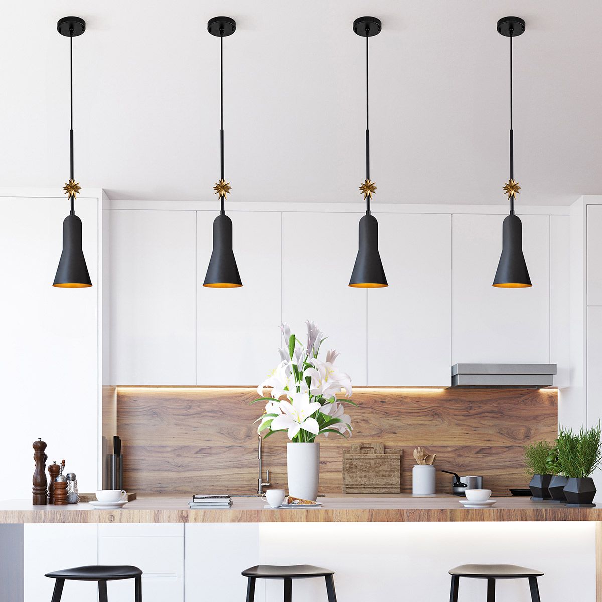Etoile Matte Black and Gold Leaf Small Ceiling Pendant Light