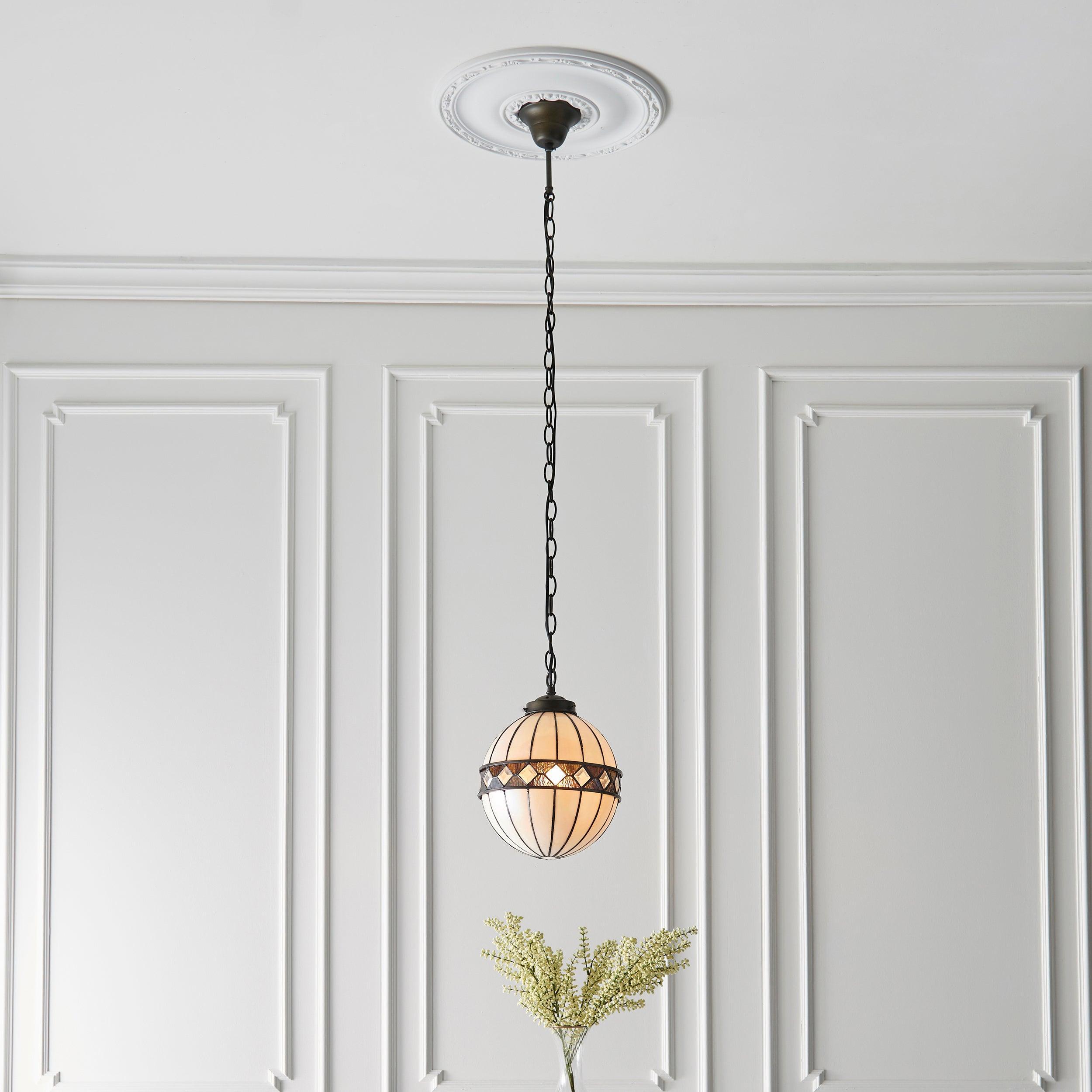 fargo tiffany medium sphere pendant light adjustable chain Bedroom Lighting lit image