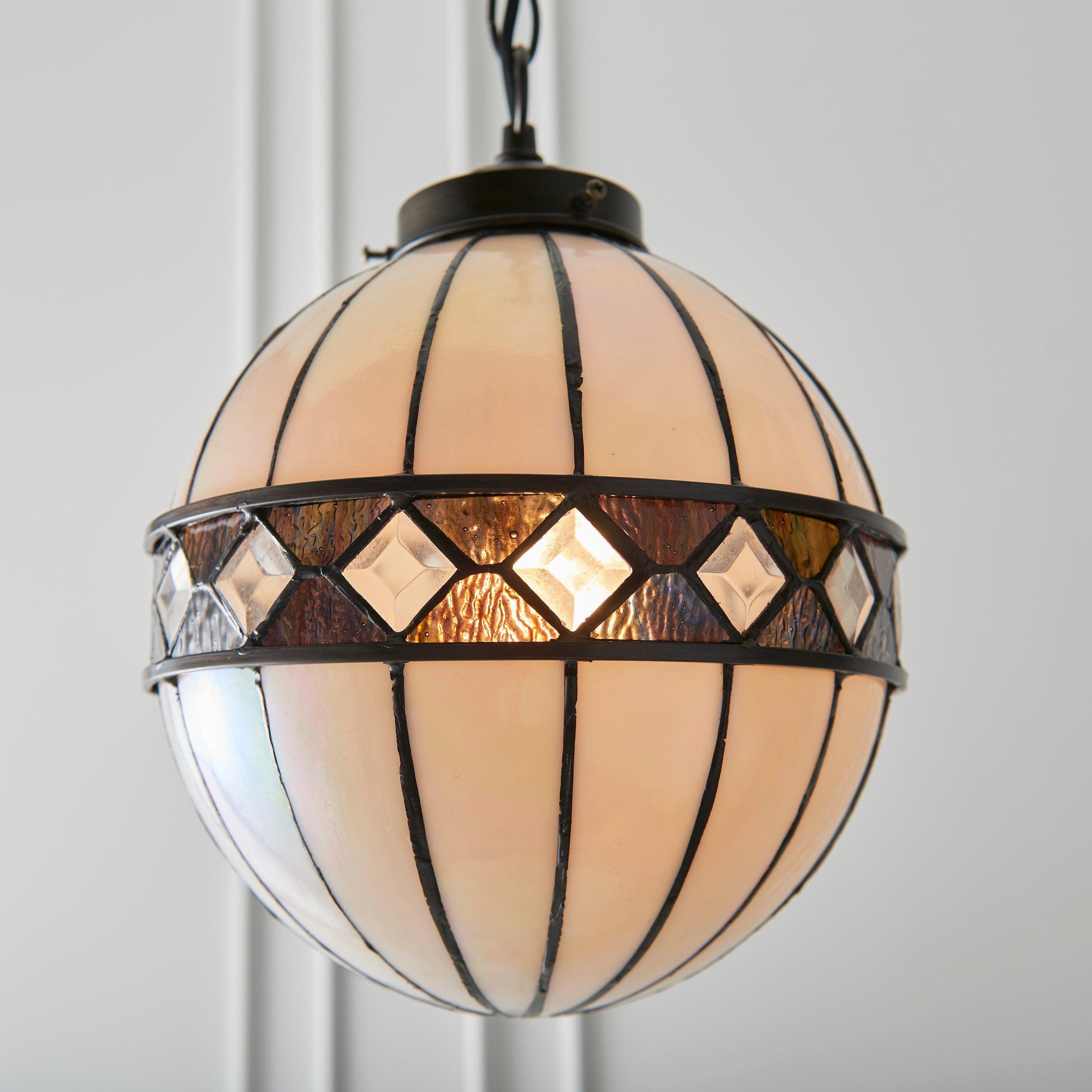 fargo tiffany medium sphere pendant light adjustable chain Living room close up image