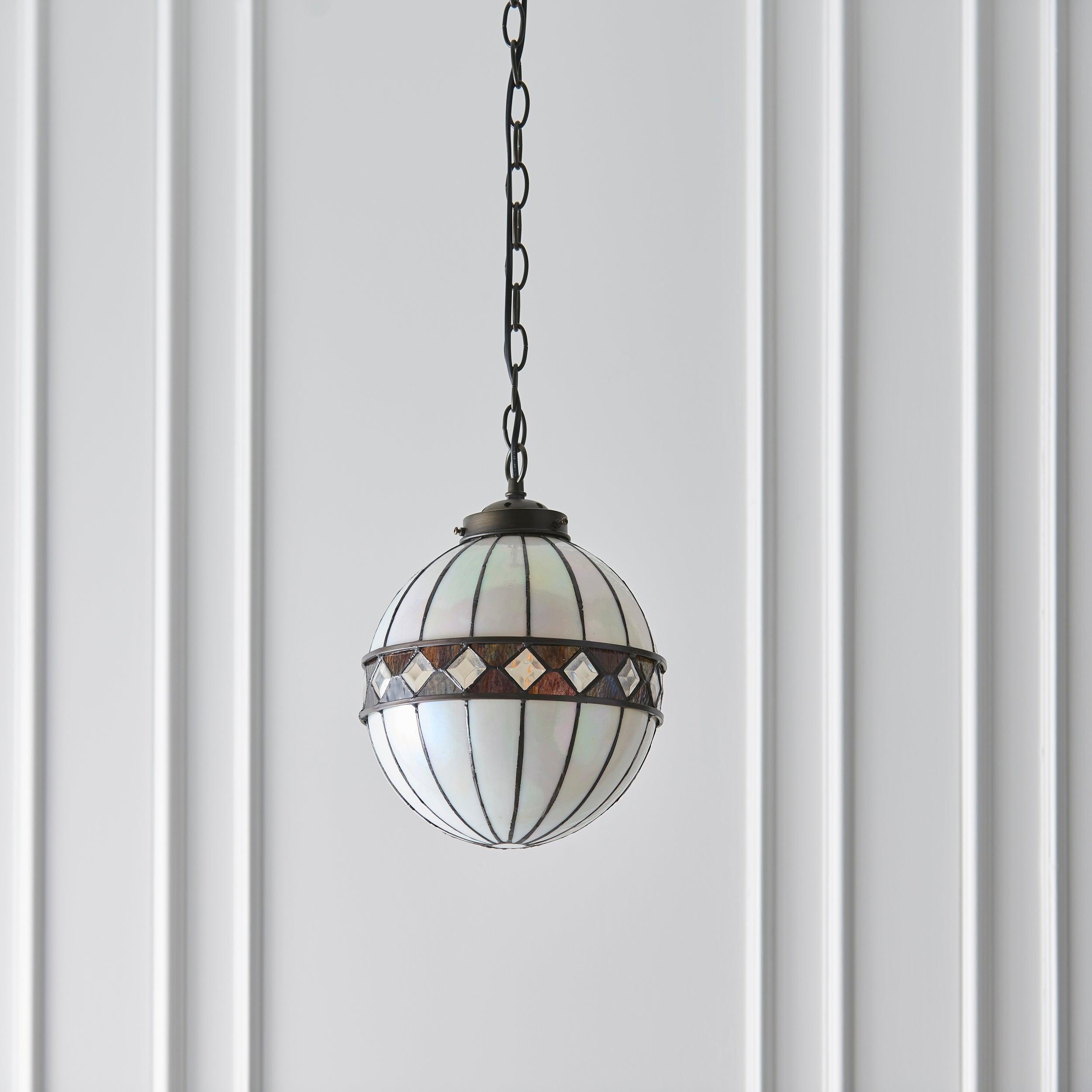 fargo tiffany medium sphere pendant light adjustable chain close up image