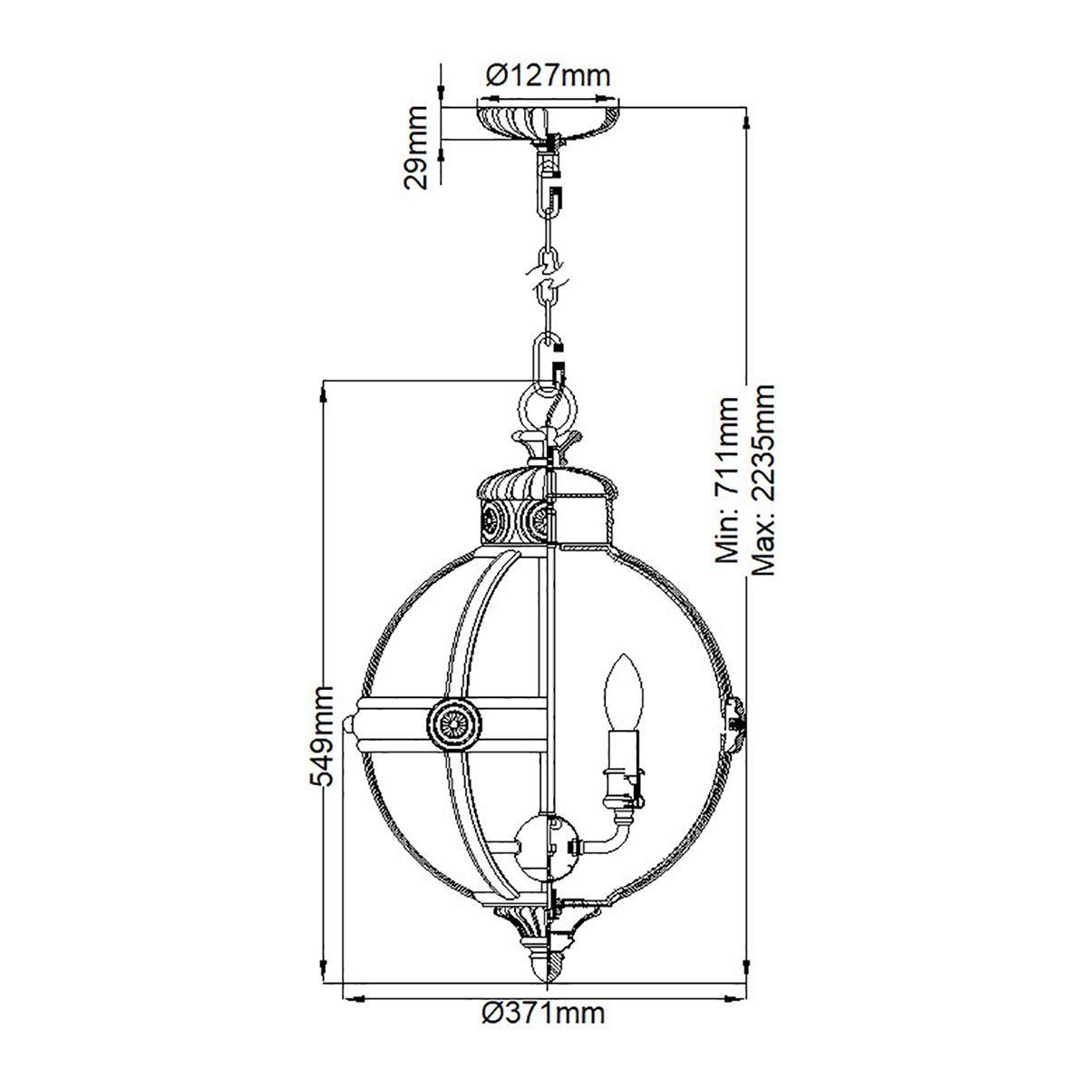 Feiss Adams 3 Light Pendant Ceiling Light