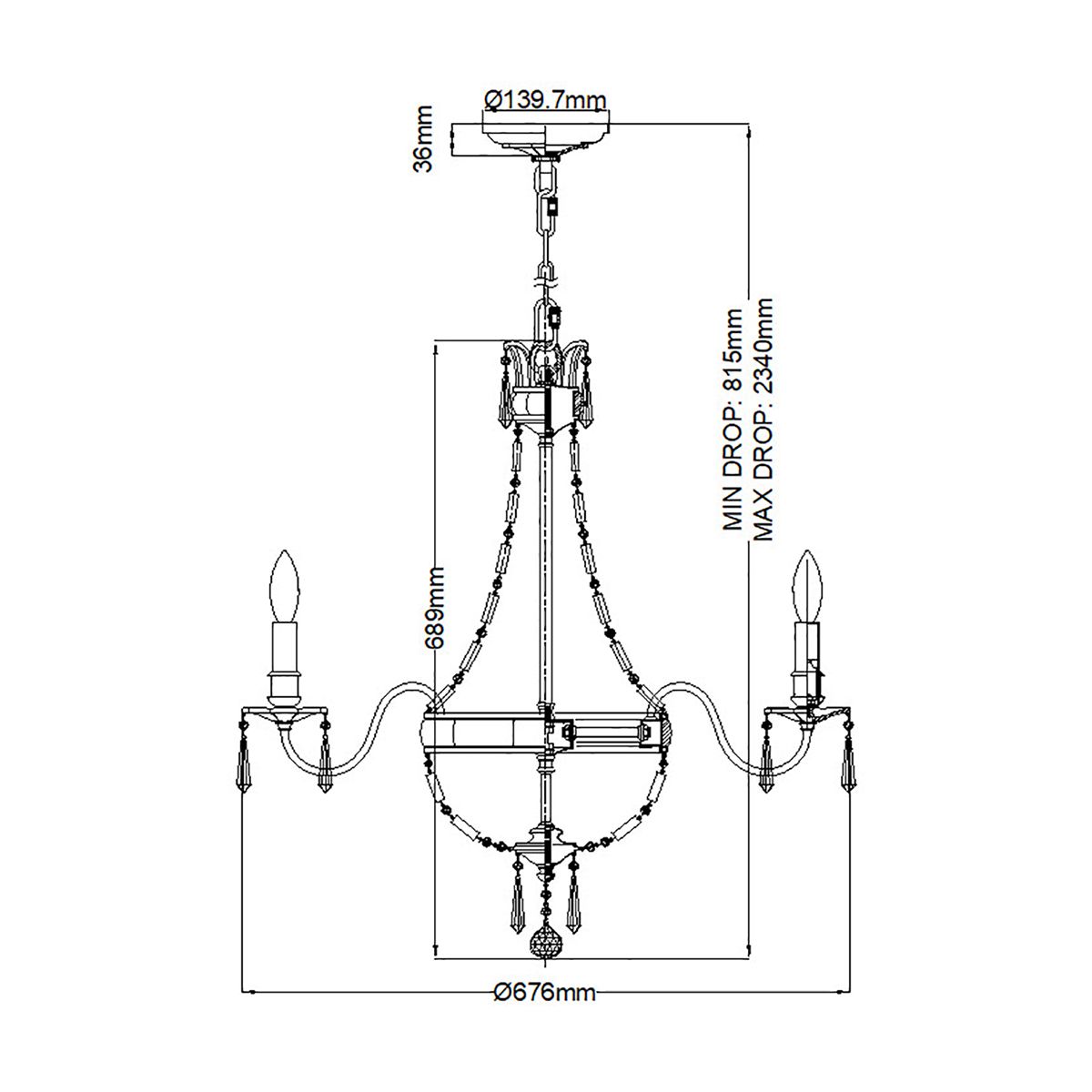 Feiss Bellini 6 Light Bronze & Quartz Crystal Chandelier