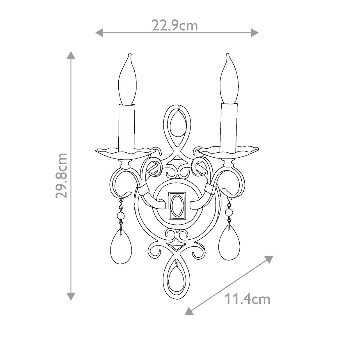 Feiss Chateau 2 Light Bronze Wall Light - Crystal Drops