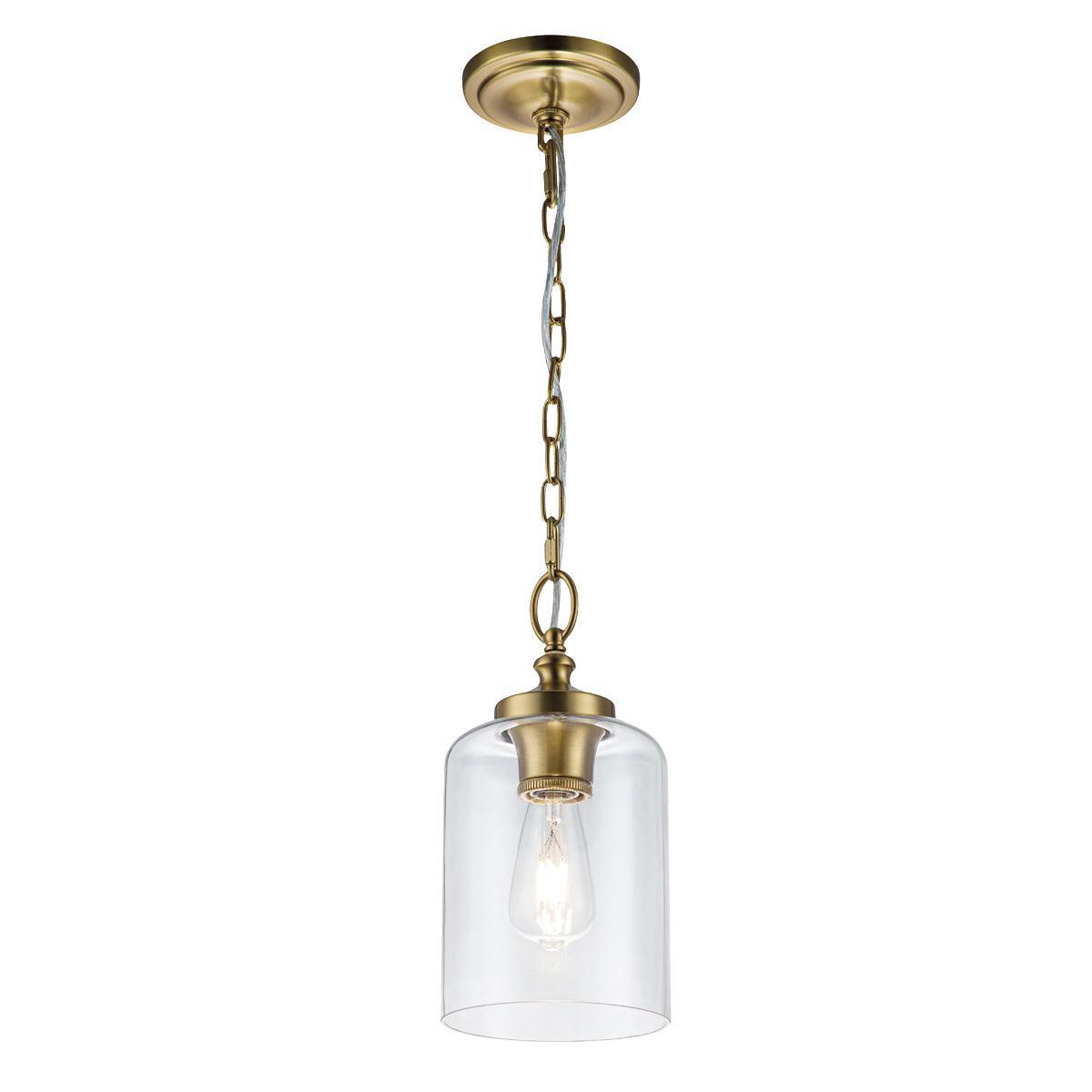 Feiss Hounslow 1 Light Brass Mini Pendant - Glass Shade-OPEN-BOX-50-290626