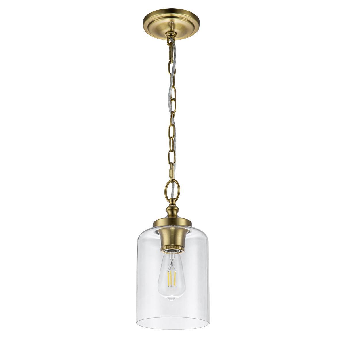 Feiss Hounslow 1 Light Brass Mini Pendant - Glass Shade-OPEN-BOX-50-290626