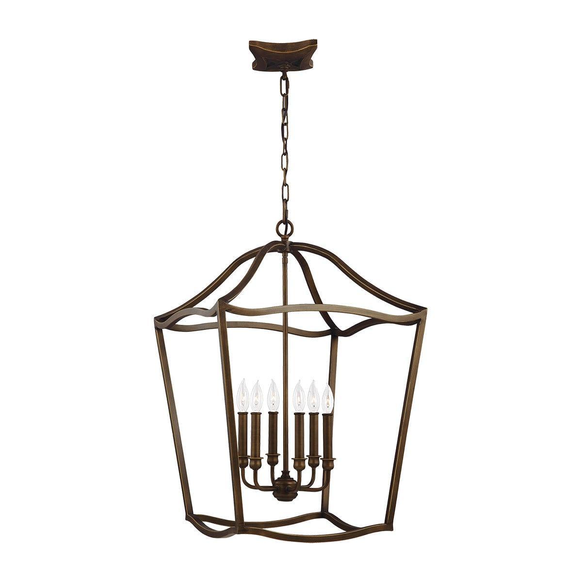 Feiss Yarmouth 6 Light Painted Aged Brass Ceiling Pendant-OPEN-BOX-50-04-09-26