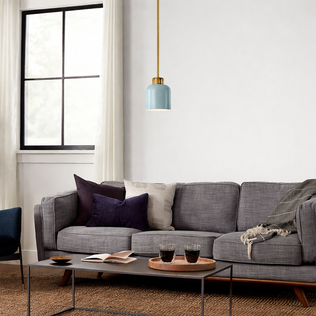 York Brass Duo-Mount Industrial Pendant - Pale Blue Canister Shade
