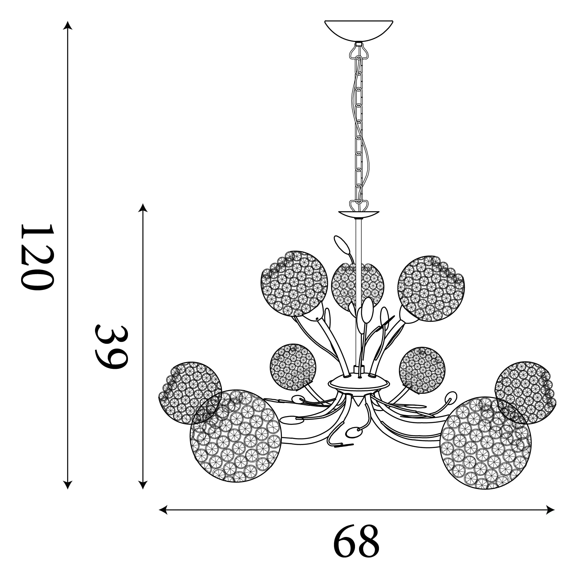 Bellis II 9 Light Brass Chandelier - Glass Deco Shade