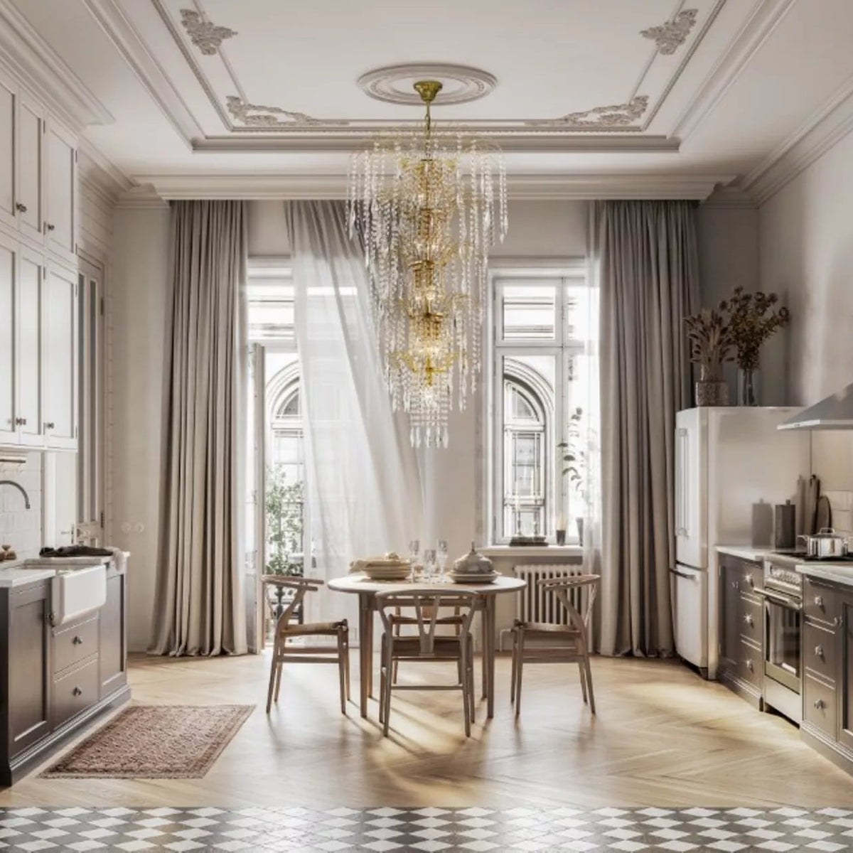 Waterfall 13 Light Gold & Crystal Tiered Chandelier — alternate view