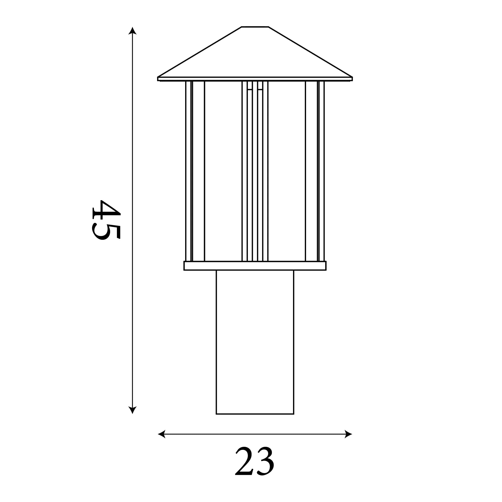 Venice Outdoor Black/Water Glass Bollard Post - 45cm