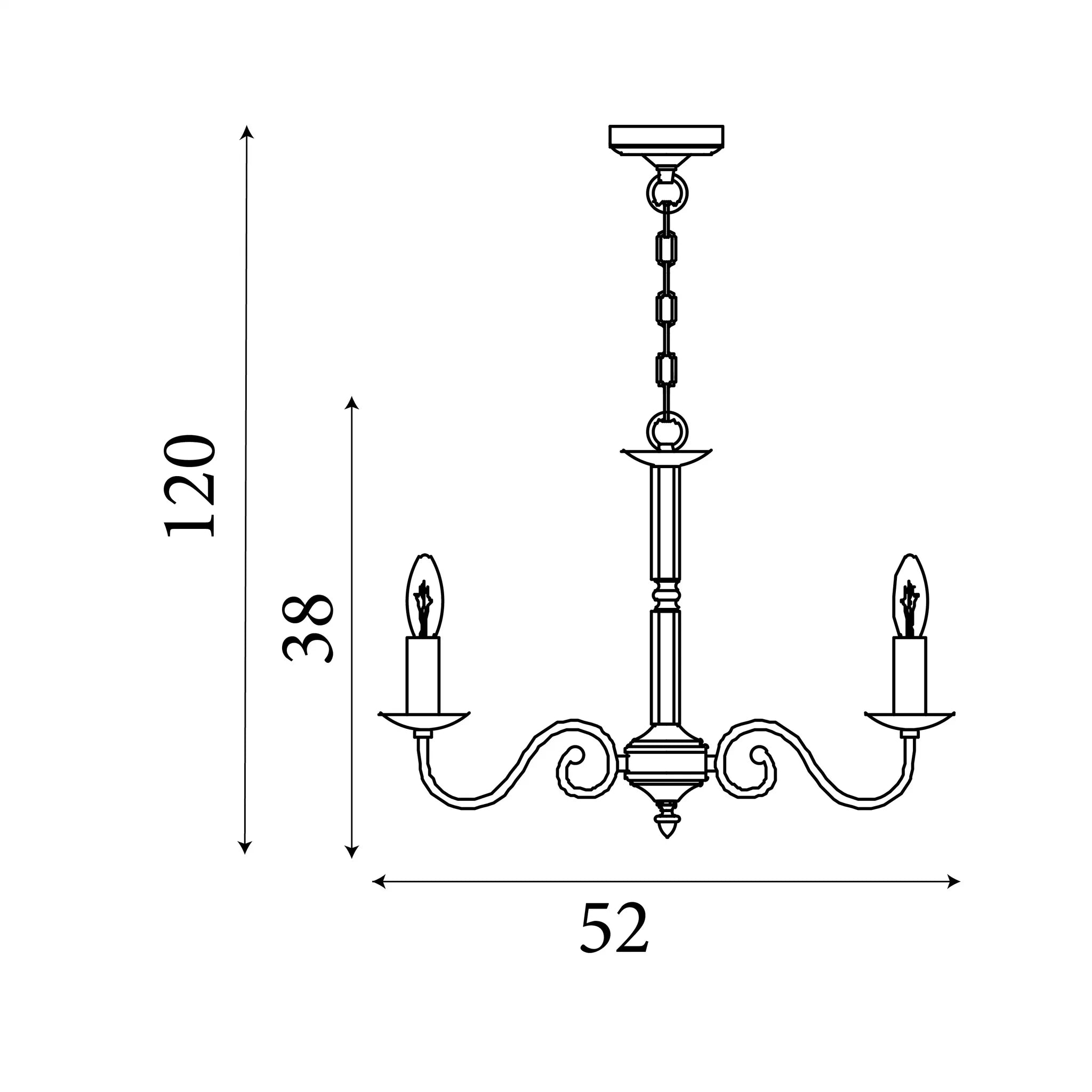 Richmond 5 Light/Scroll Arm Antique Brass Chandelier