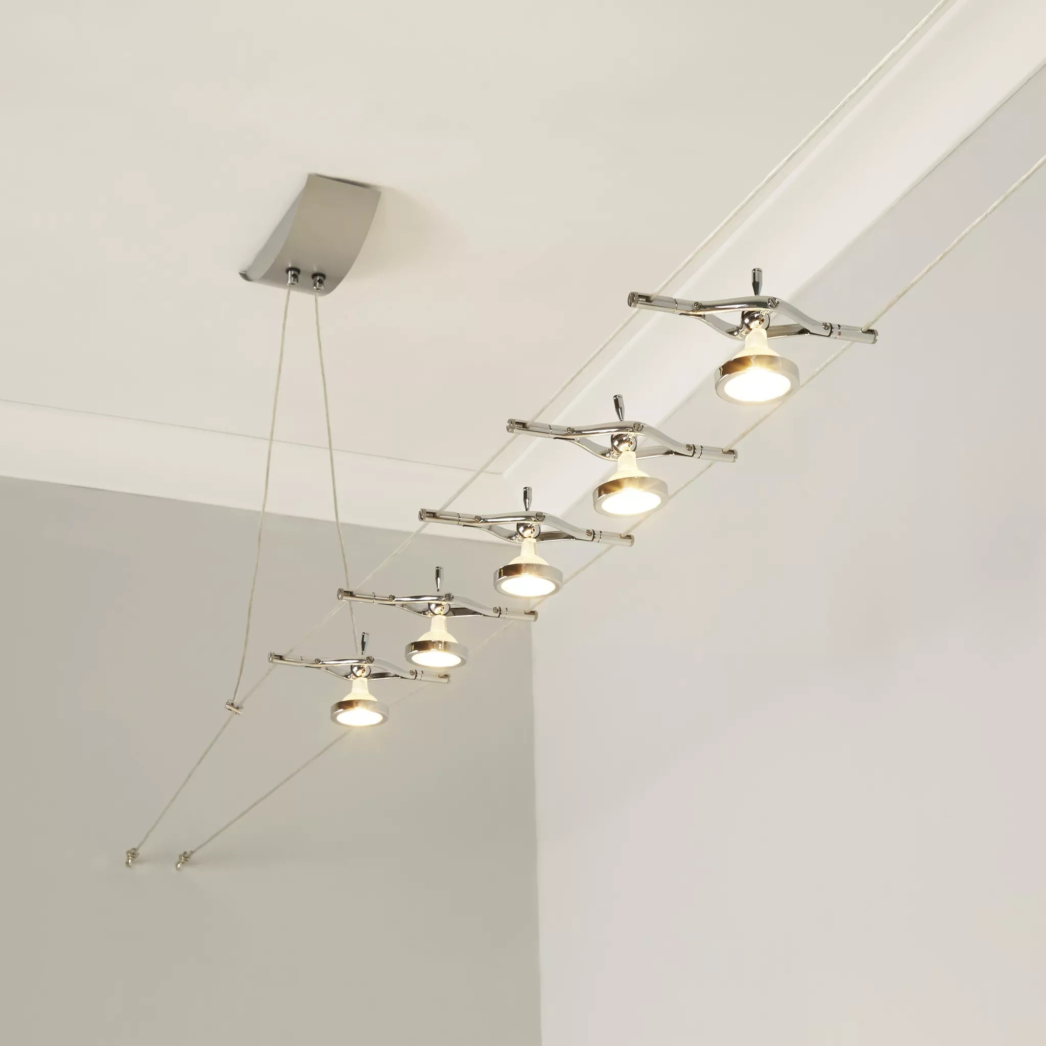 Searchlight Track & Spot Light 5 Light LED Chrome Cable Kit by Searchlight Lighting — suits kitchens & living rooms