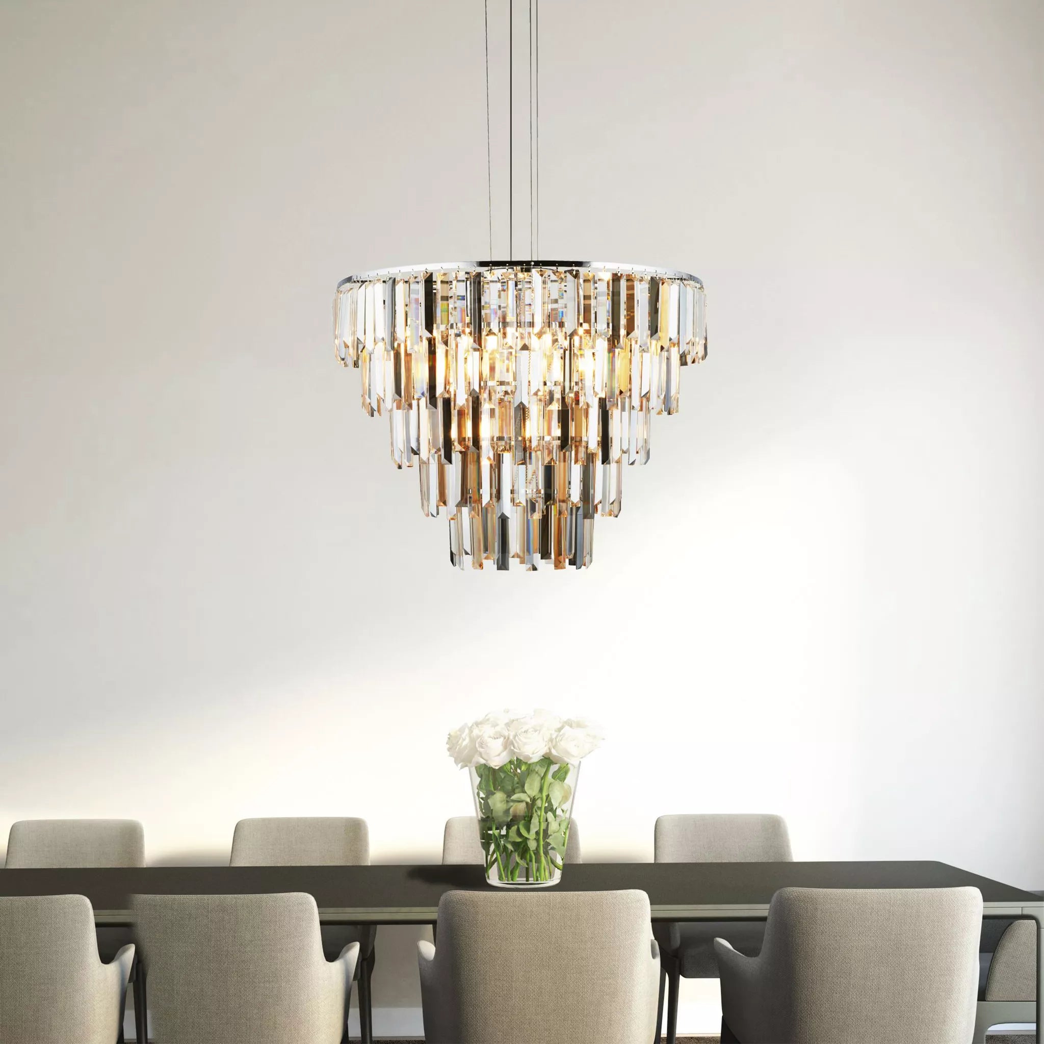 Clarissa 9 Light Chrome Pendant - Crystal Prism Drops