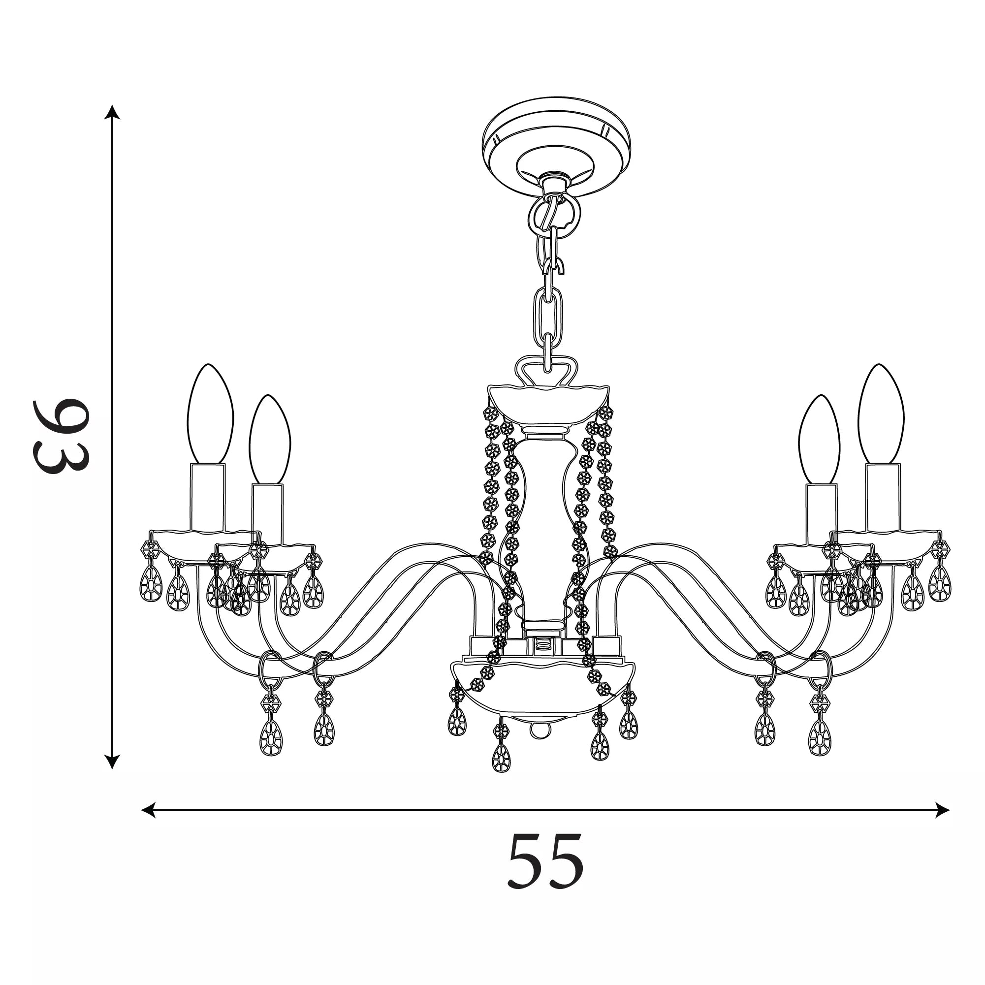 Searchlight Marie Therese 5 Light Grey Glass Chandelier