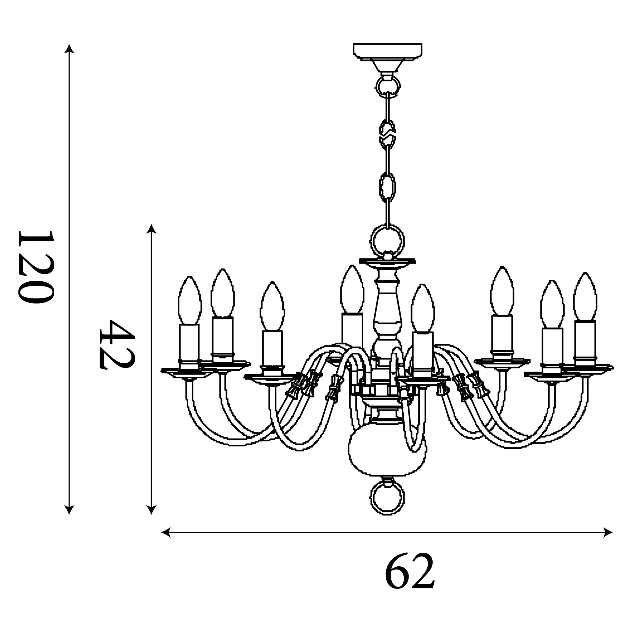 Searchlight Flemish 8 Light Solid Brass Chandelier
