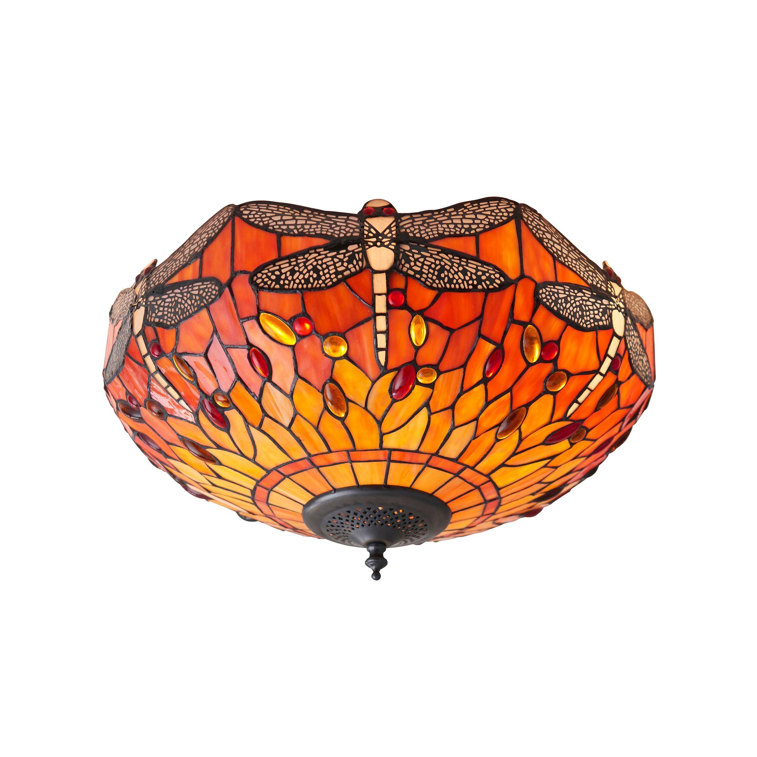 flame dragonfly tiffany medium 2 light flush ceiling light 70721 close fitting image