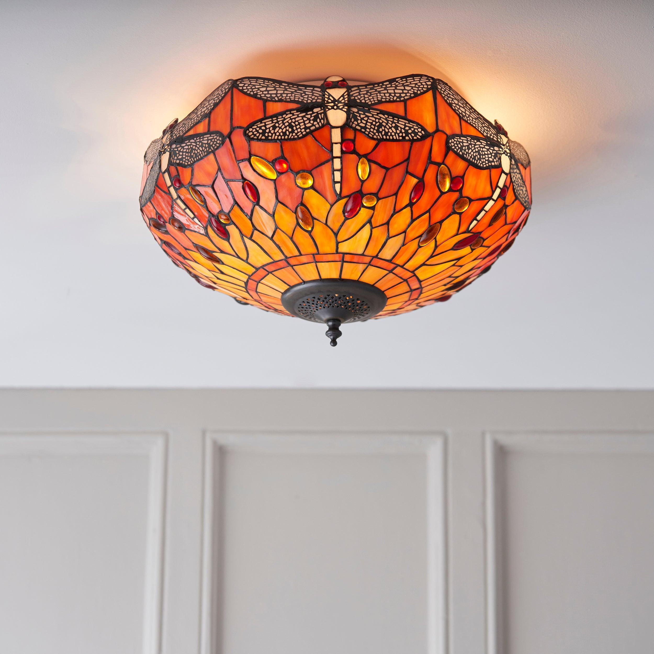 flame dragonfly tiffany medium 2 light flush ceiling light 70721 Hallway Lighting Image