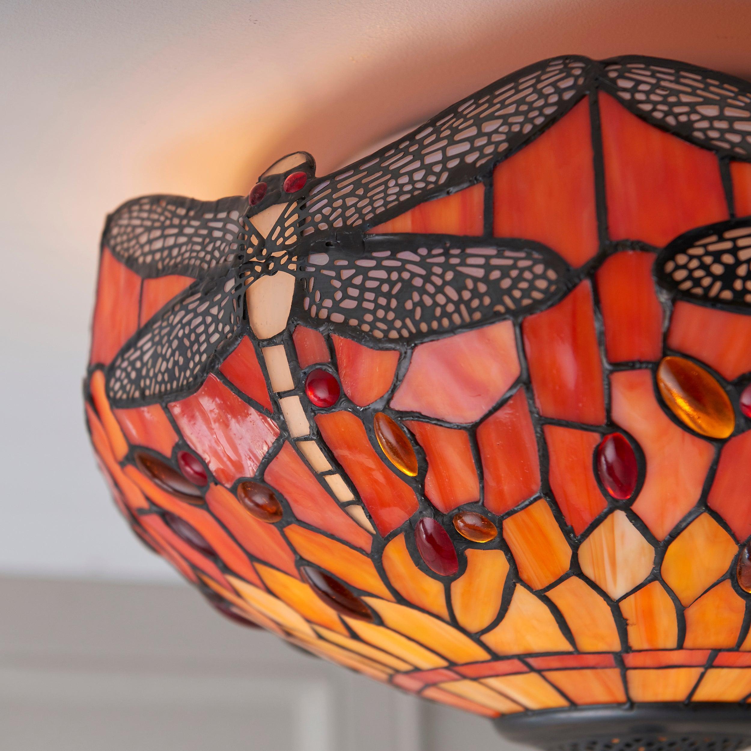 flame dragonfly tiffany medium 2 light flush ceiling light 70721 unlit close up image