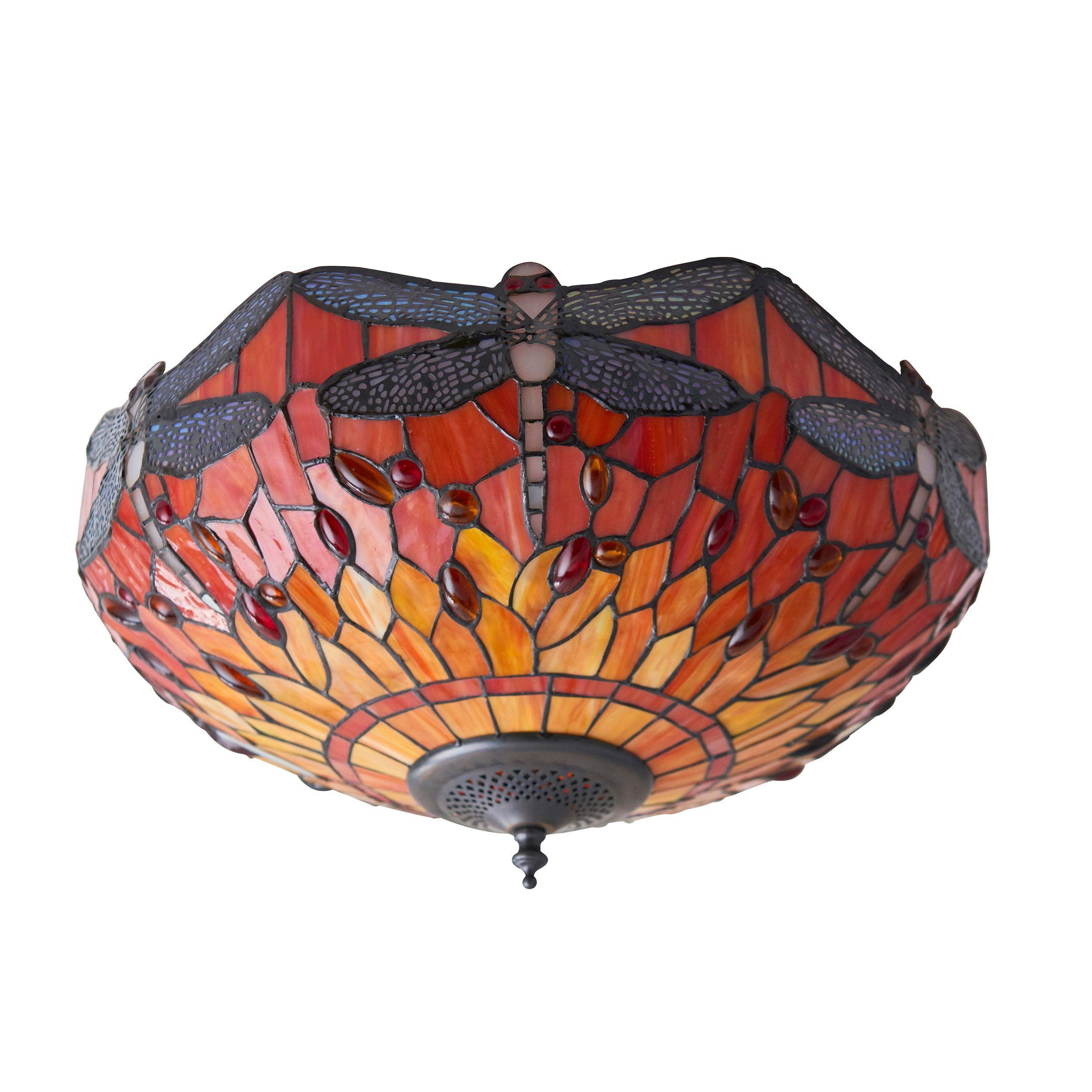 flame dragonfly tiffany medium 2 light flush ceiling light 70721 close up image