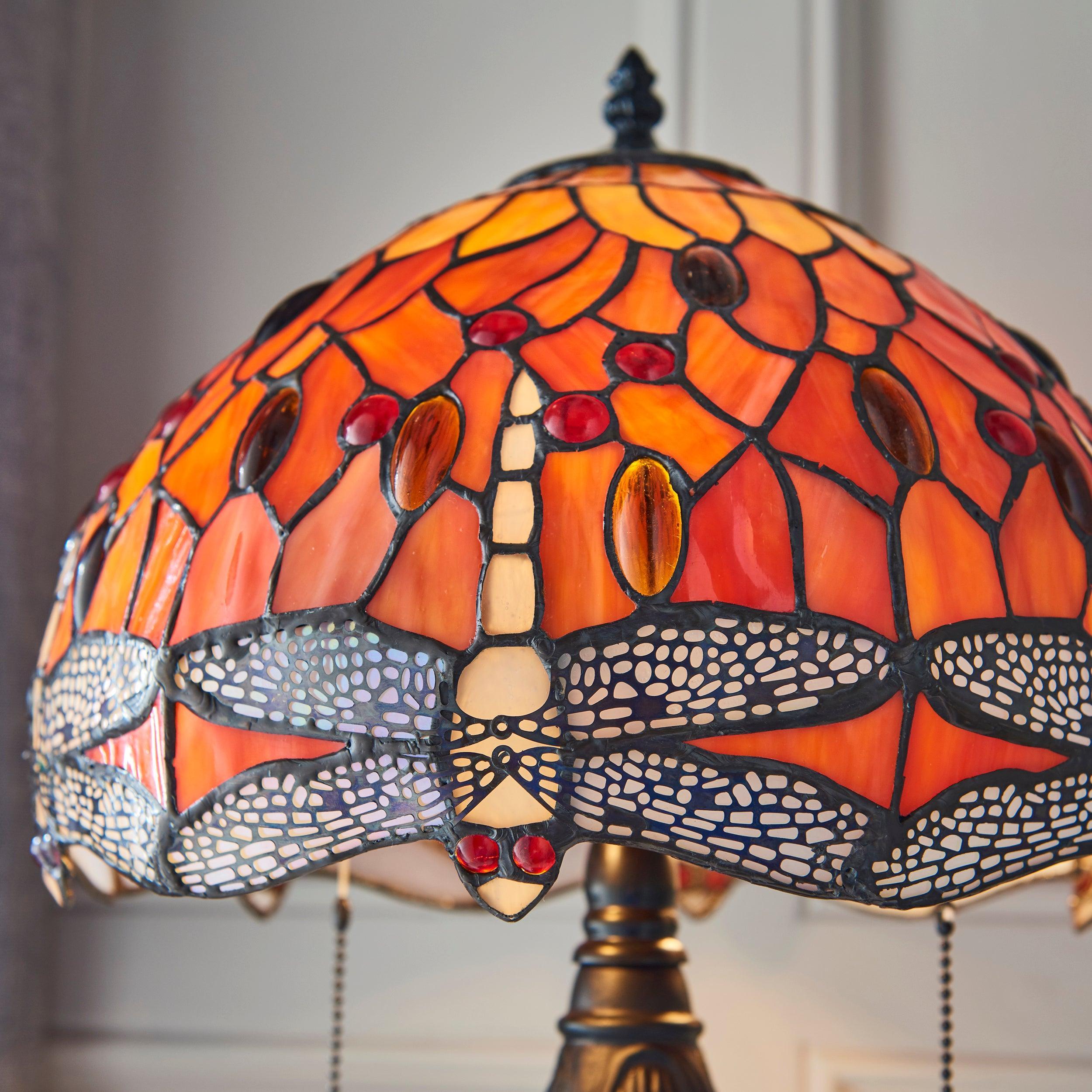 flame dragonfly medium tiffany lamp close fitting image