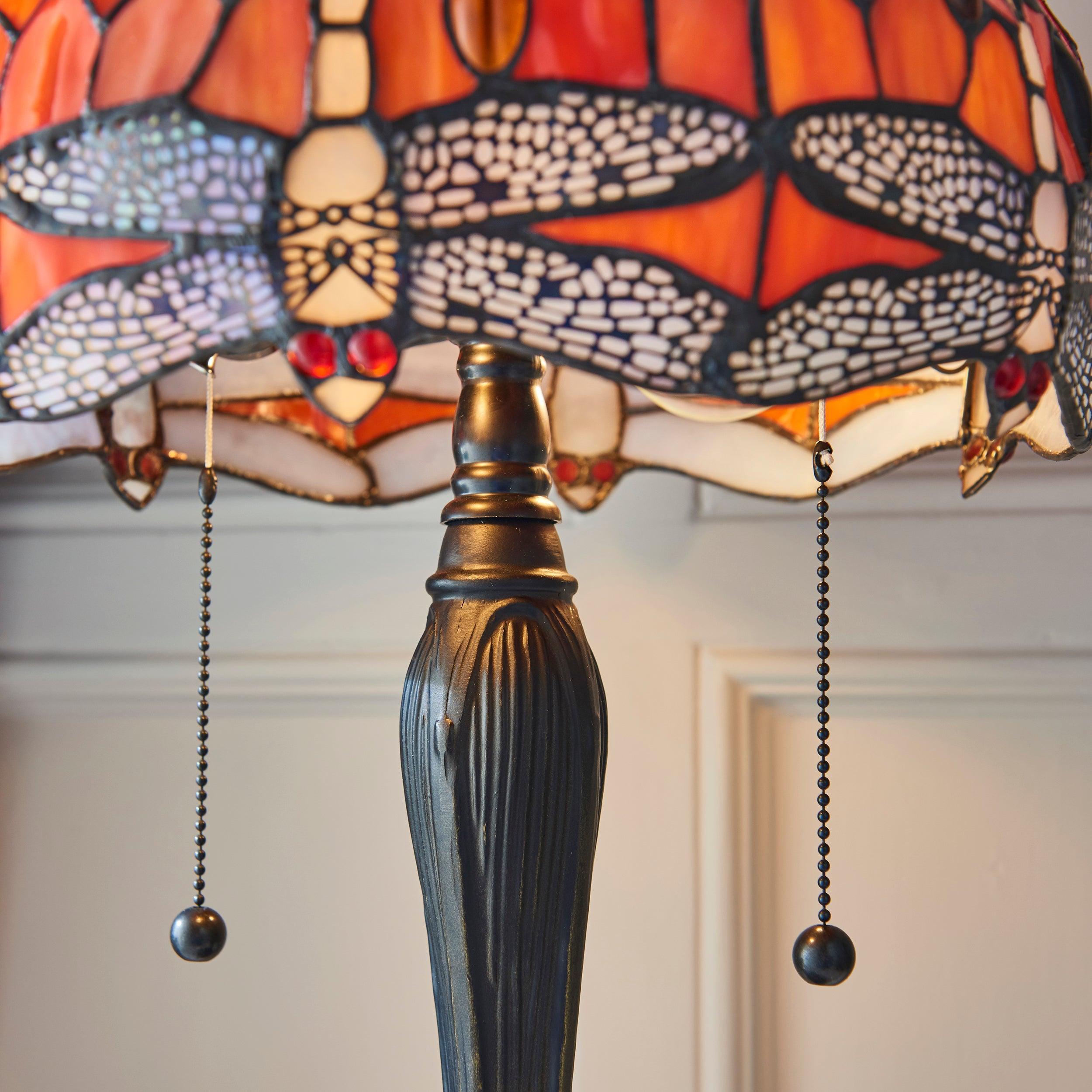 flame dragonfly medium tiffany lamp Bedroom Lighting lit image