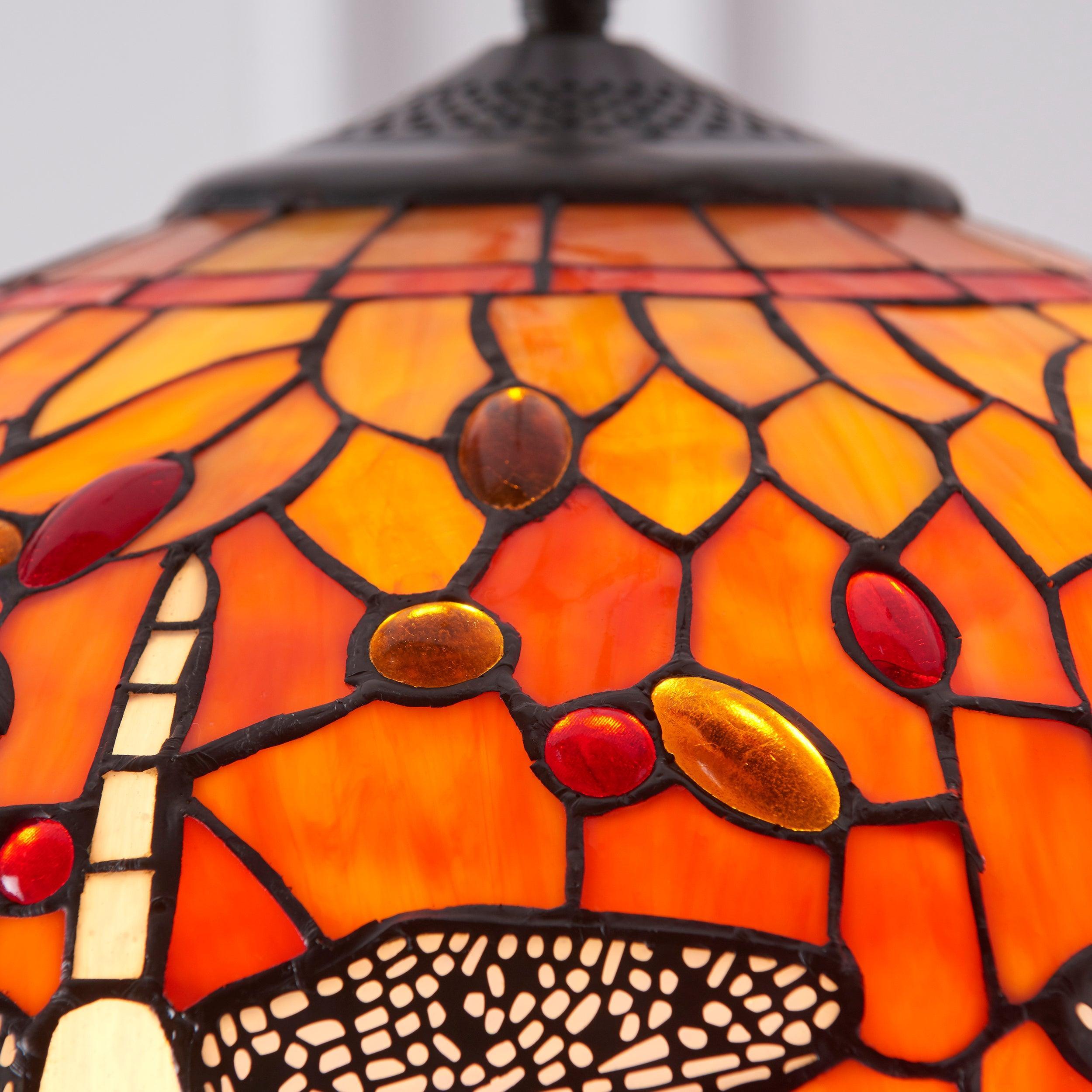 flame dragonfly medium tiffany ceiling light 3 bulb fitting unlit close up image