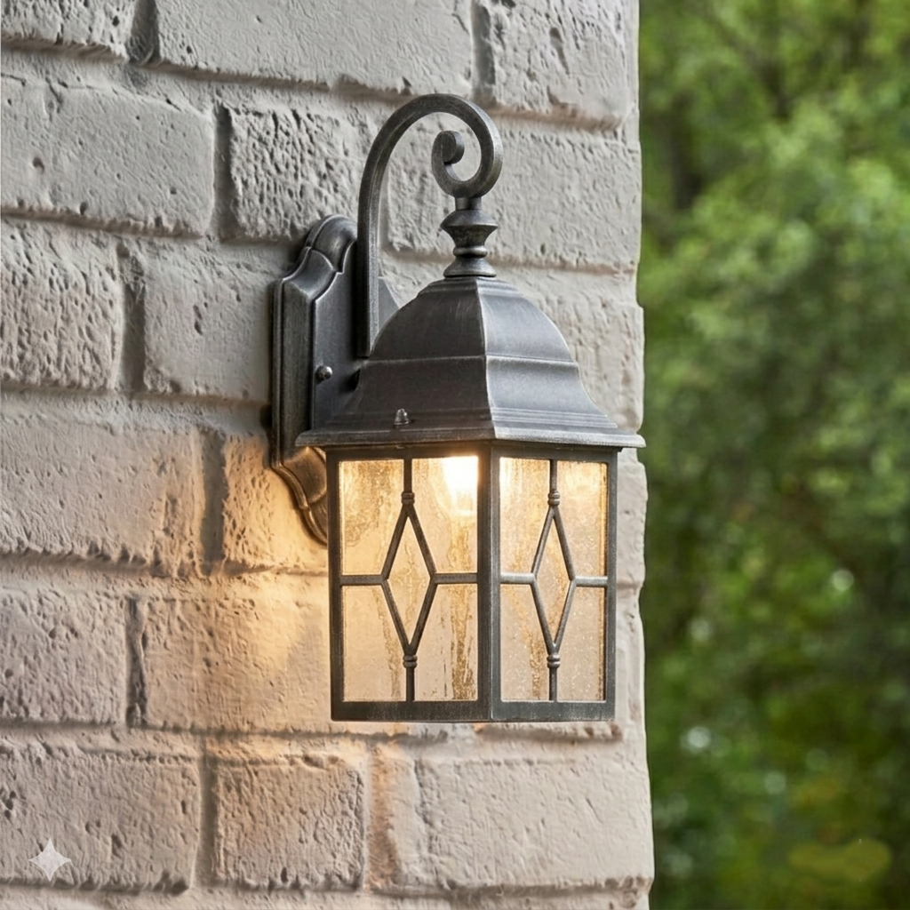 Genoa 1 Light Silver & Leaded Water Glass Outdoor Wall Light