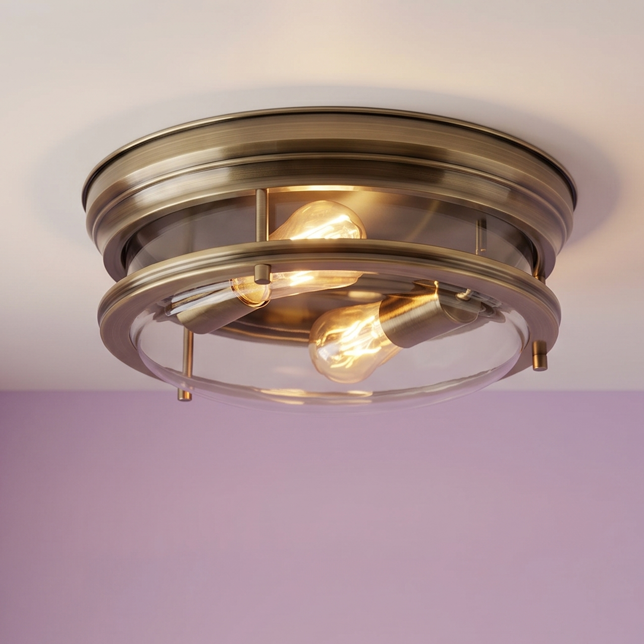 Glasgow 2 Light Brass/Glass Bathroom Ceiling Flush Light