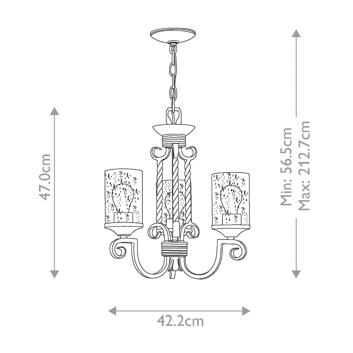 Hinkley Casa 3 Light Black Chandelier - Glass Shades