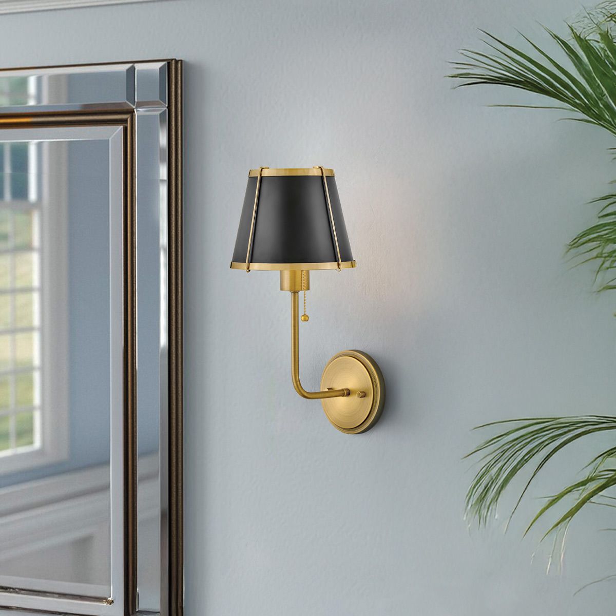 Hinkley Clarke Brass Wall Light with Pull switch & Black Shade