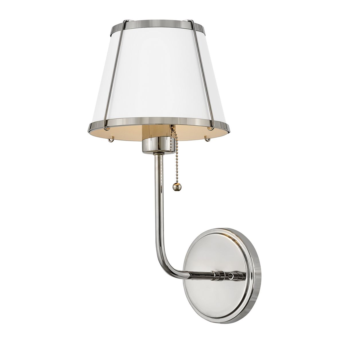 Hinkley Clarke Polished Nickel Wall Light with Pull switch & White Shade