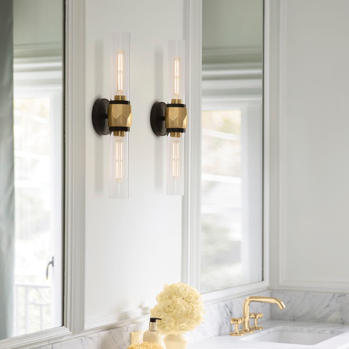 Ellison Double Black with Heritage Brass Wall Light.