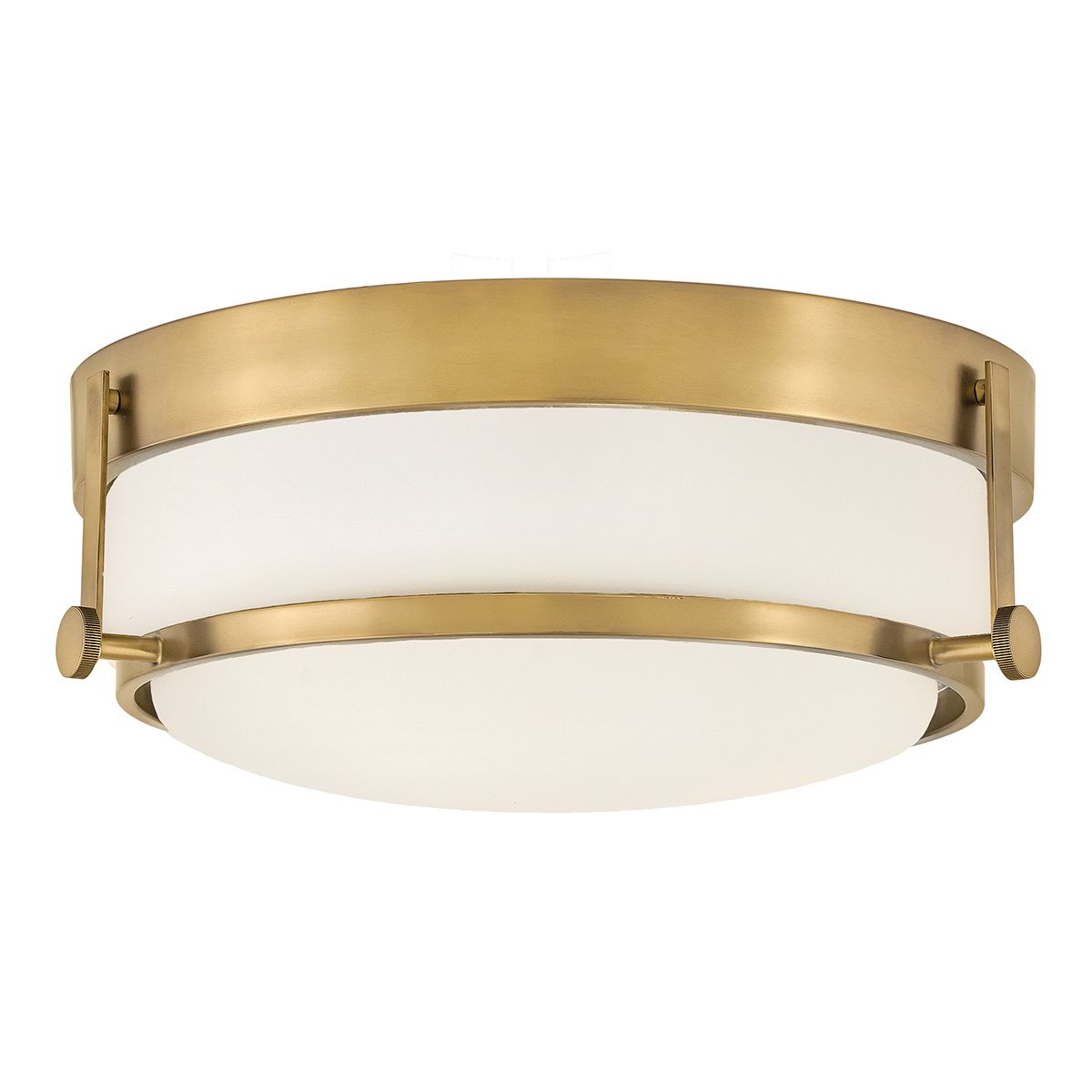 Harper 3 Light Brass Flush Ceiling Light Opal Glass Shade-warehouse-180926