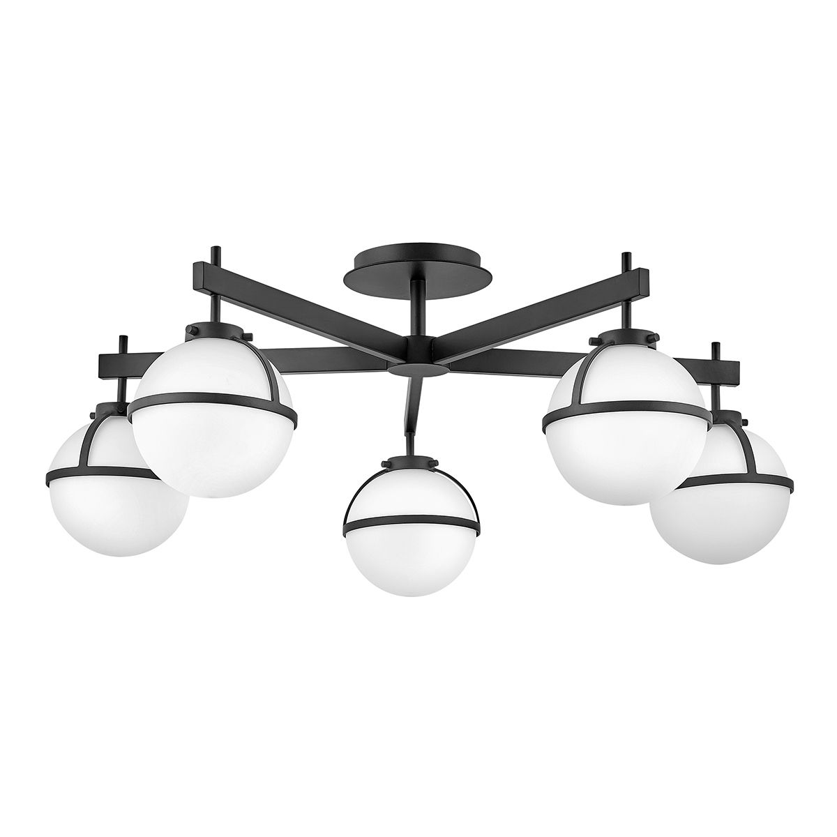 Hollis 5 Light Black Semi-Flush Bathroom Ceiling Light with Opal Shades