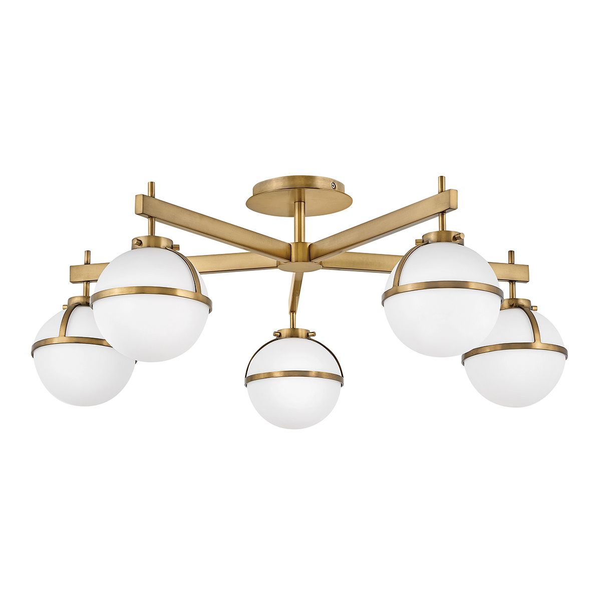 Hollis 5 Light Brass Semi-Flush Bathroom Ceiling Light with Opal Shades