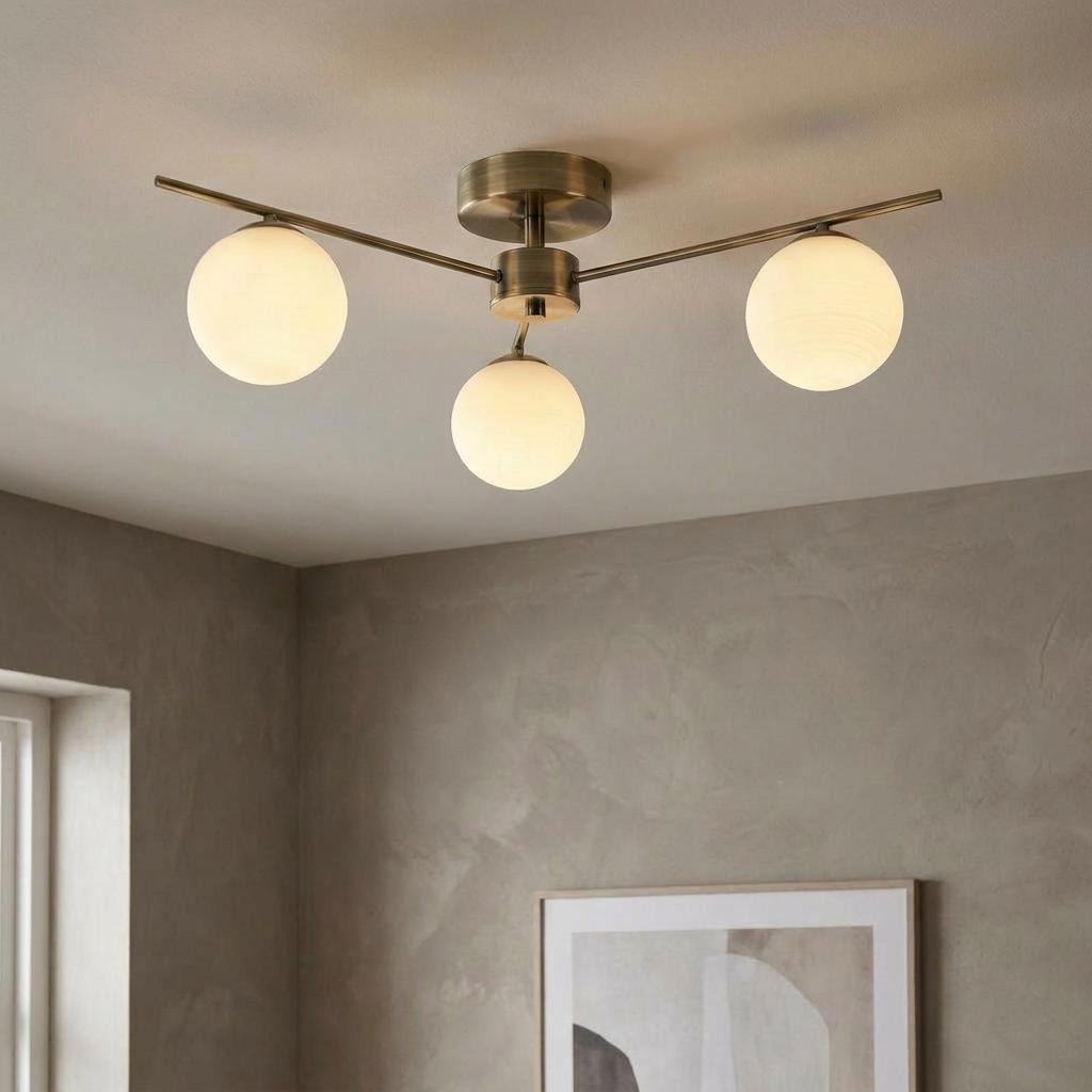 Ruse 3 Light Antique Brass Semi-flush Ceiling Light