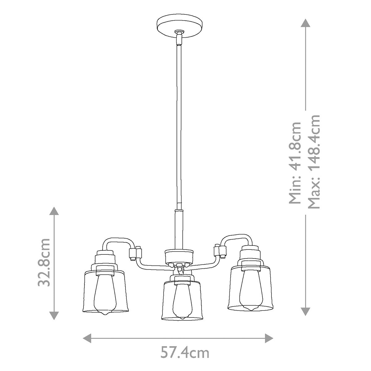 Kichler Avian 3 Light Brass Chandelier - Clear Glass Shades