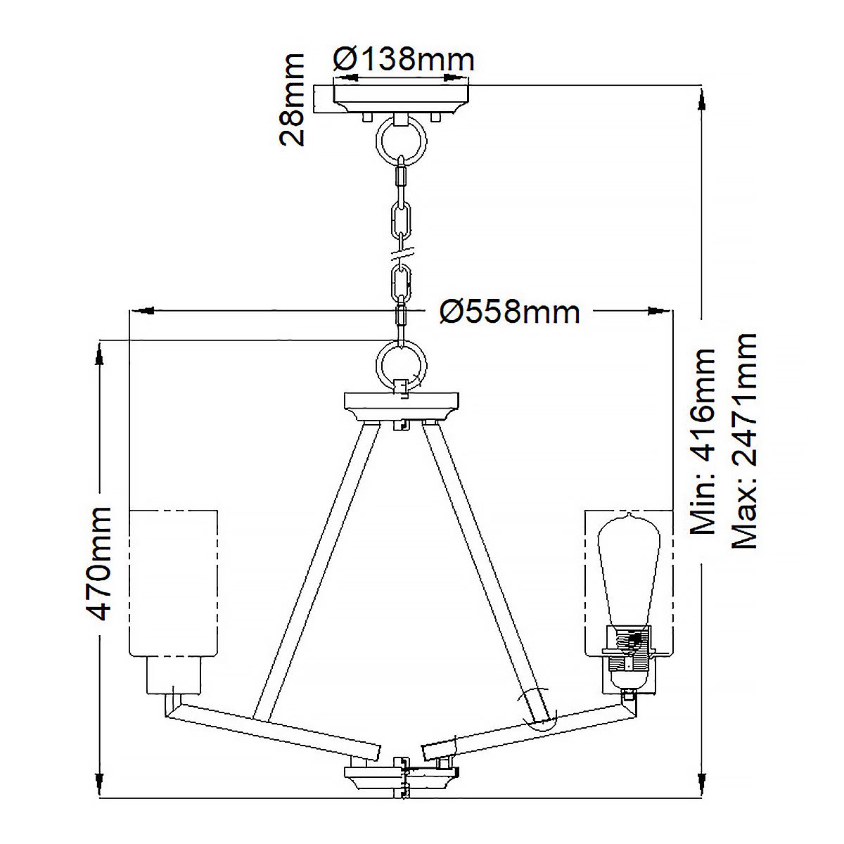 Deryn 3 Light Brass Chandelier-OPEN-BOX-50-040626
