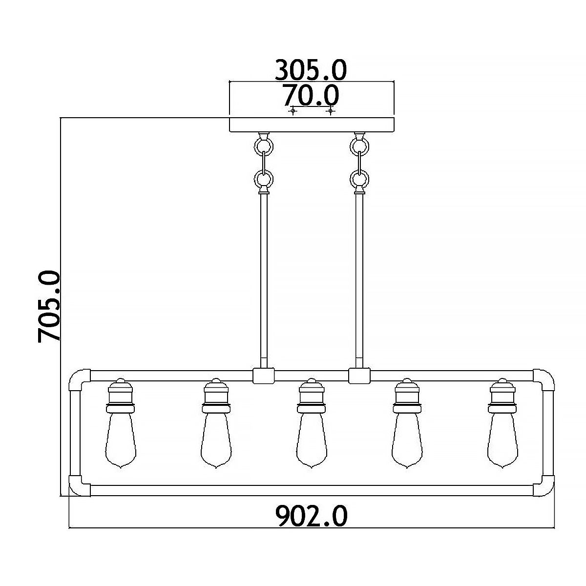 Kichler Imahn 5 Light Linear Chandelier - Black & Brass — rear view