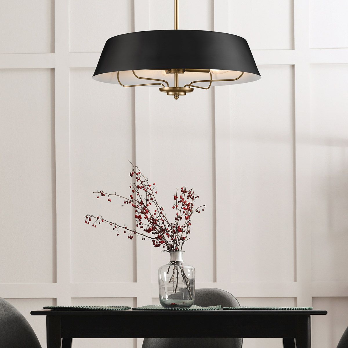 Luella 4 Light Duo Mount Black and Brass Pendant or Flush Ceiling Light