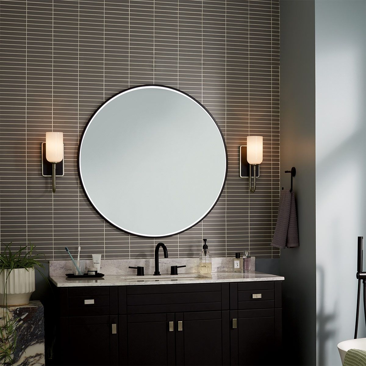 Kichler Solia Wall Light in Brushed Nickel with black accent