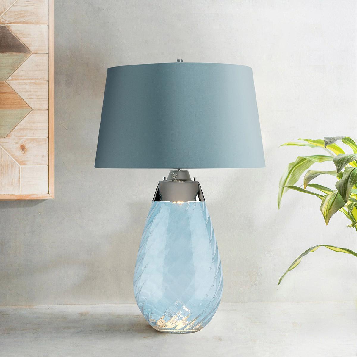 Lena 2 Light Large Blue Glass Table Lamp Elstead Lighting